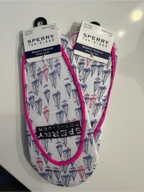 Set of 2- Sperry Women's Nautical No-Show Liner Socks Sailboat size 5-10